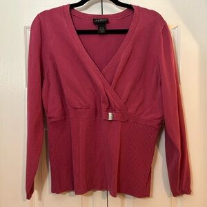 Lane Bryant Pink Wrap Blouse Plus Size 18/20W Long Sleeve Stretch Top
